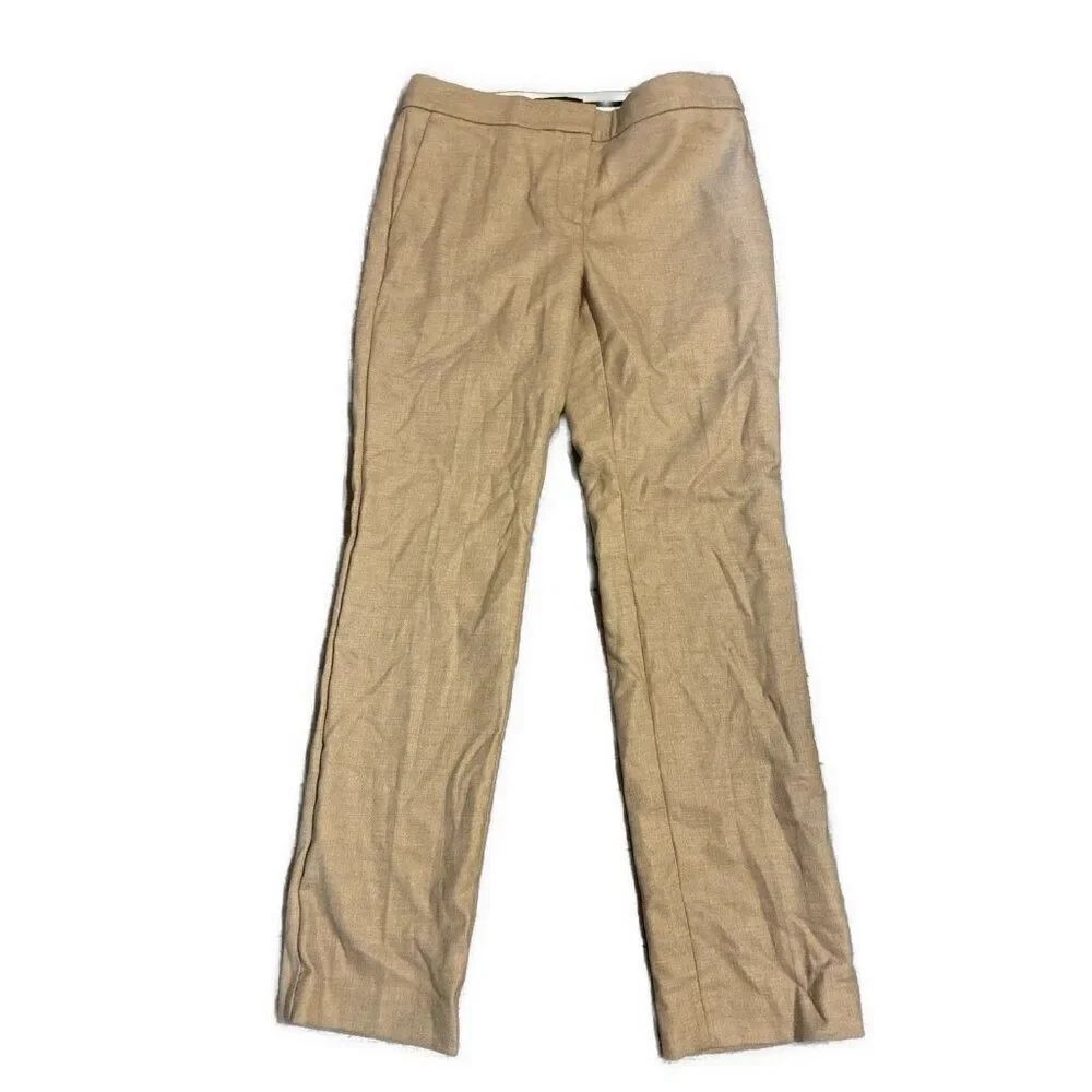 Ann Taylor Solid Khaki Camel Brown Mid Rise Straight Leg Dress Pants 2 Xs